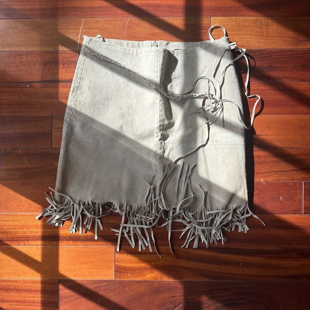 Rampage Light Taupe Suede Skirt with Fringe